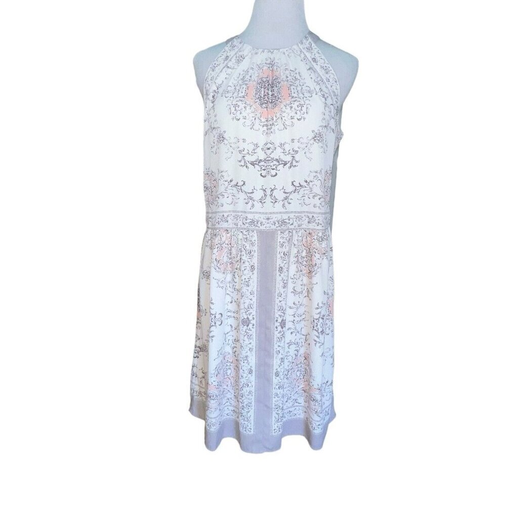 Philosophy‎ Grey Ivory Pink Floral Sleeveless Crew Neck Mini Dress Large Lined